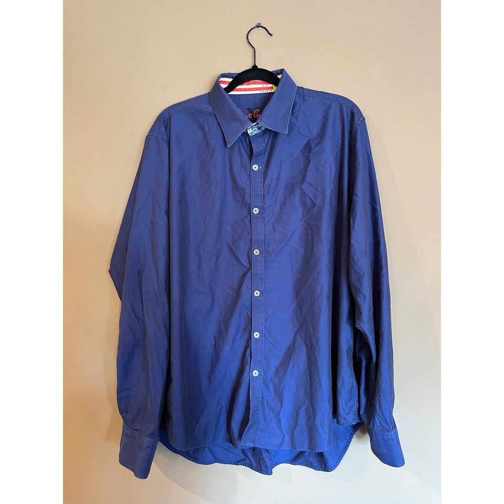 Robert Graham Mens Blue Tailored Fit Long Sleeve Button Down Shirt 2XL